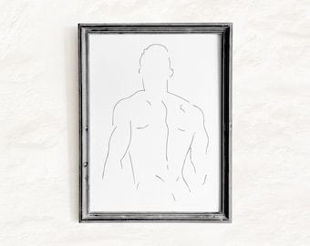 Illustration abstraite d'un homme nu, dessin au trait d'une silhouette masculine, art mural minimaliste, poster d'un corps masculin nu, silhouette masculine à imprimer, clipart