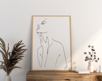 Female Face & Body Profile Line Art Pritable, Beautiful Woman Profile Line Drawing, Profile Face One Line, Female Minimal Print, Boho Art