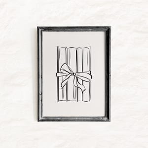 The Gift Of Reading, Book Lovers Gift, Bookish Printable, One Line Drawing, Coquette Book Outline,  Ribbon Bow Bookish Line art Hand-Drawn