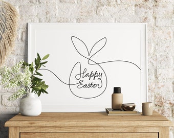 Happy Easter Line Art, Happy Easter SVG & PNG Clipart, Easter One Line Drawing, Easter Egg, Easter Bunny, Easter Printable, Digital Download
