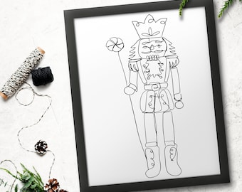 Nutcracker Line Art, Christmas Nutcracker Print, Nutcracker PNG & SVG Clipart, Digital Download Xmas Kids Printable, Xmas Line Clipart