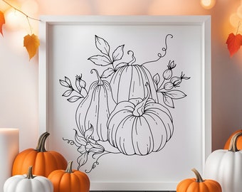 Pumpkin Line Art, Pumpkin SVG & PNG Clipart, Halloween Pumpkins Line Drawing, One Line Pumpkin, Fall Clipart Pumpkin Line Art, Holiday Gift