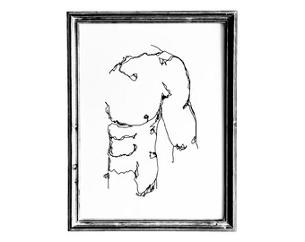 Male Body Pose Wall Art, Shirtless Man Line Art Print, Sapphic Art, Line Drawing Printable, Fit Gay Poster, Home Decoration, Queer, LGBTQ