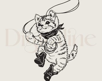 Western Design PNG - Retro Cowboy Graphic for Sublimation and dtg printing - Funny cute cat shirt design, including also SVG & JPG versions