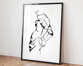 Woman Line Drawing Art Print, Minimalist Feminine One Line Wall Home Decor, Female Body Print Poster, Modern Body Line Art, Digital Download