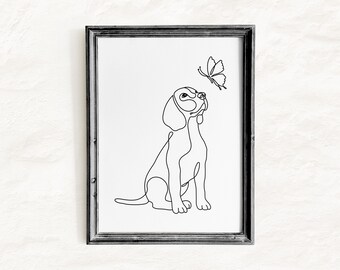 Cute Puppy Line Art Printable | Dog Wall Art | Butterfly One Line Drawing | Modern Nursery Decor | Digital Download | Jpg, Pdf, Png & Svg