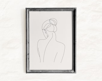 Illustration minimaliste de dos de femme, dessin au trait, décoration murale féminine épurée, poster de corps féminin, art corporel moderne [Téléchargement numérique]