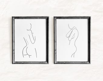 Minimalist Nude Line Art Set of 2 Printable Wall Art, Abstract Woman Drawing, Neutral Bedroom Decor, Modern Gallery Wall Digital Download