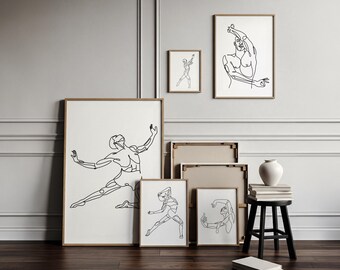 Male Dancer Line Art Set of 9 Wall Art, One Line Men Dancer Ballerina, Men Dance, Dancer Digital Prints, Men Body Pose Prints & PNG Cliparts