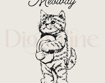 Vintage Cowboy "Meowdy" PNG SVG & Printable Wall Art, Kitten Western Cowboy Style, Wild West Kitten, Trendy Western Design, T-Shirt Graphic