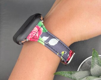 Dark Academia Floral Apple Watch Band: Vintage Rose Print Leather Strap