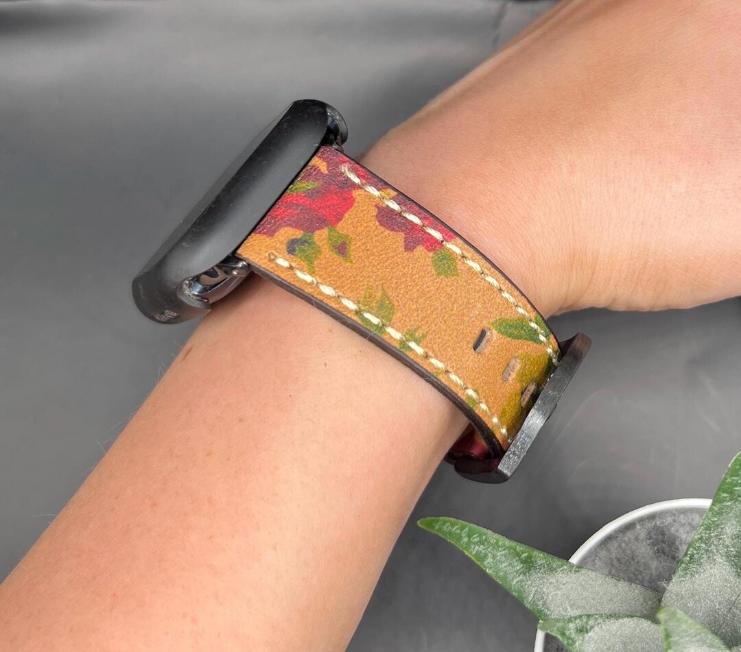 Rustic Apple Watch Vintage Rose Leather Apple Watch Band: Rustic Floral Print, Black ...