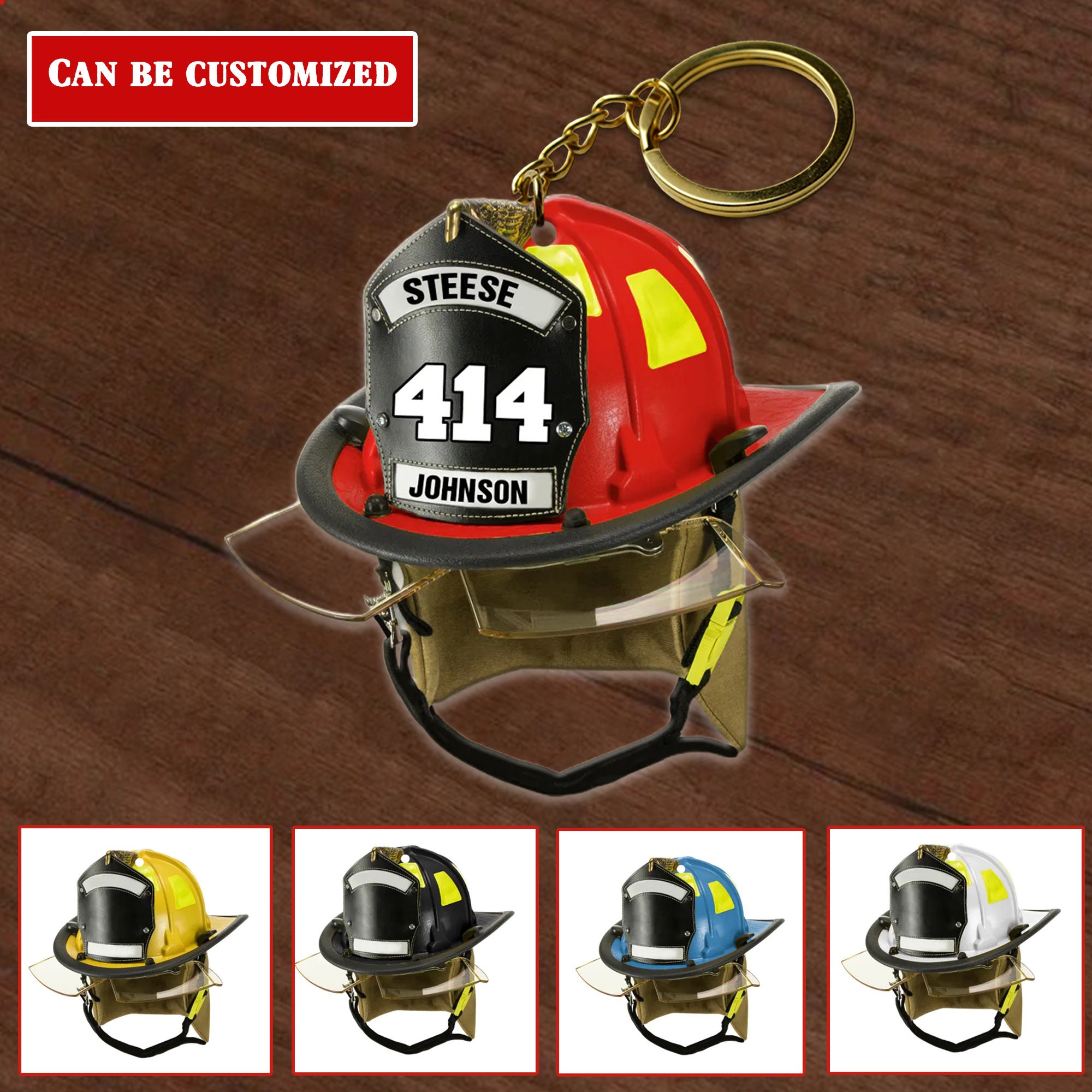 Porte clé pompier casque, hache, feu, extincteur, blason