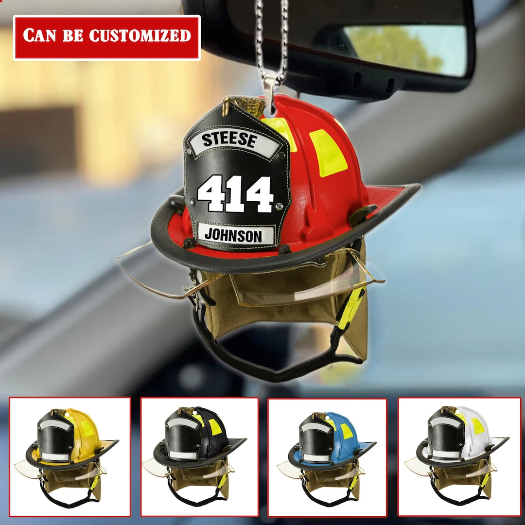 Personalized Firefighter Helmet Keychain & Car Ornament Etsy Canada