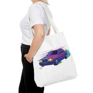 Bolso tote W124 Sedan / Coche retro alemán Youngtimer / Ilustración E200, bolso para entusiastas de los años 80 y 90