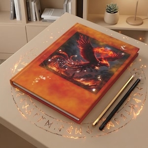 Phoenix Hardcover Red Journal Crimson Fire & Ember Mythical Bird Lined Notebook