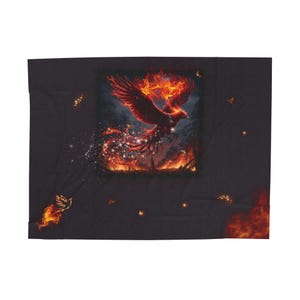 Coperta Phoenix Rising / Illustrazione orizzontale nera neutra / Matrimoniale / Letto singolo / Coperta gotica per divano
