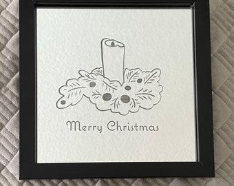 Illuminated Christmas Shadow Box Mirror - Laser Engraved Christmas Candle on Mirror - Merry Christmas Light Up Mirror - LED Christmas Decor