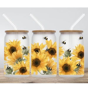 Sunflower Gnome Design 16oz Frosted Glass Can Cup