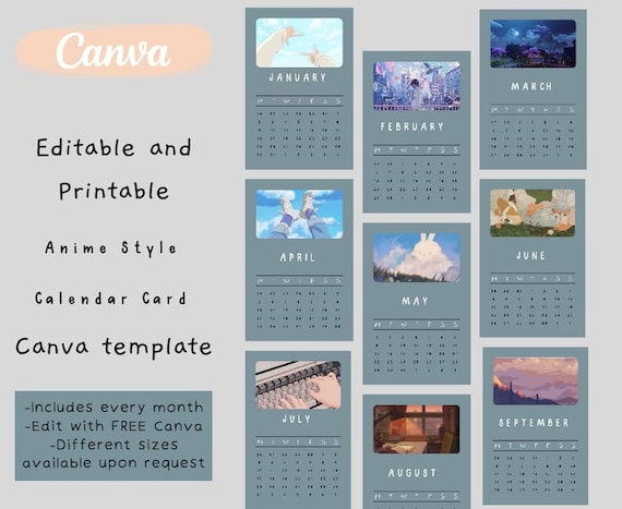 Printable 2023 Calendar Card 3x5 In Editable in Canva - Etsy