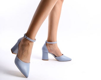 Blue High Heels, Blue Wedding Shoes, Baby Blue Shoes, Light Blue Heels, Wedding Heels, Blue Bridal Shoes, Blue Block Heels, Ankle Strap Heel