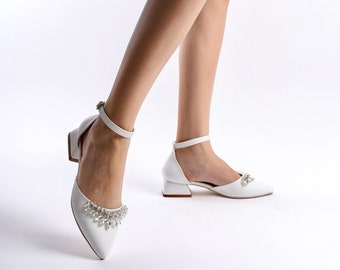 White Low Heels, Bride Shoes, Bridal Shoes, Bridal Heels, Bride Heels, Block Heels, Evening Shoes