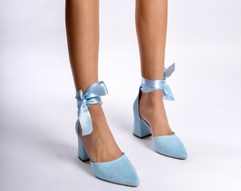 Blue Suede Shoes, Blue Wedding Shoes, Blue High Heels, Baby Blue Shoes, Wedding Heels, Blue Block Heels, Blue Bridal Shoes, Ankle Strap Heel