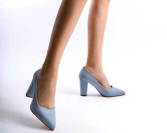 Blue Suede Shoes, Blue Wedding Shoes, Baby Blue Shoes, Blue High Heels, Wedding Heels, Blue Block Heels, Blue Bridal Shoes, Light Blue Heels