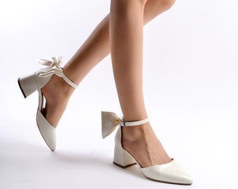 Ivory Bridal Heels, Bride Shoes, Ivory Block Heels, Ivory Wedding Shoes, Ivory Low Heels, Ivory Shoes, Ankle Strap Heels