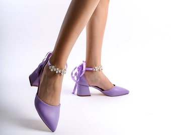 Lilac Low Heels, Lavender Wedding Shoes, Lilac Bridal Shoes, Lilac Wedding Shoes, Lavender Low Heels, Lilac Block Heels, Ankle Strap Heels