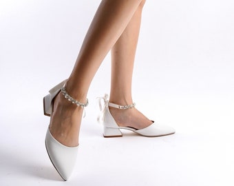 White Low Heels, Bride Shoes, Bridal Shoes, Bridal Heels, Bride Heels, Block Heels, Evening Shoes