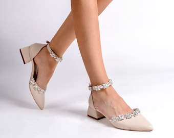 Beige Wedding Shoes, Beige Low Heels, Bridal Shoes, Wedding Heels, Beige Block Heels, Beige Bridal Shoes, Ankle Strap Heel