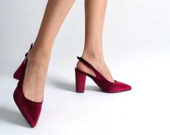 Dunkelrote Samt Schuhe, Burgunderrote Samt Schuhe, Rote