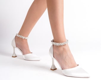 Satin White Wedding Shoes, White High Heels, Bridal Shoes, Wedding Heels, White Stiletto Heels, White Bridal Shoes