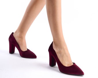 Roter Samt Absatz, weinrote Samtschuhe, rote Brautschuhe, weinrote