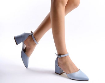 Blue Low Heels, Blue Wedding Shoes, Baby Blue Shoes, Light Blue Heels, Wedding Heels, Blue Bridal Shoes, Blue Block Heels, Ankle Strap Heels