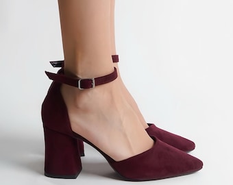 Bordeauxrode suèdeschoenen, donkerrode bruidsschoenen, bordeauxrode trouwschoenen, donkerrode hoge hakken, donkerrode suède schoenen, bordeauxrode bruidshakken,