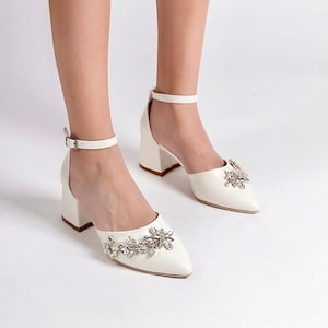 Ivory Bridal Heels, Bride Shoes, Ivory Block Heels, Ivory Wedding Shoes, Ivory Low Heels, Ivory Shoes, Ankle Strap Heels