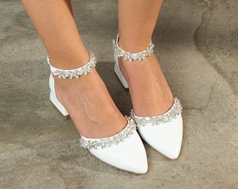 White Low Heels, Bride Shoes, Bridal Shoes, Bridal Heels, Bridal Flats, Block Heels, Evening Shoes