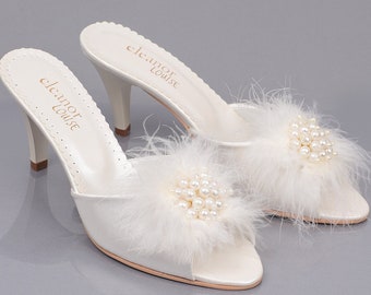 Feather Slippers, Bridal Slippers, Feather Heels, Marabou Slippers, Women's Boudoir Slippers, Wedding Slippers, Bride Slippers, Bride Gift