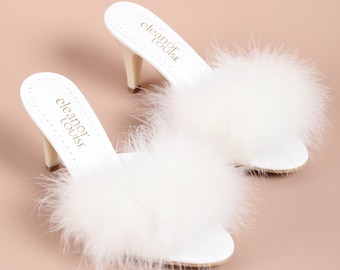 Feather Slippers, Bruidsslippers, Feather Hakken, Marabou Slippers, Dames Boudoir Slippers, Bruiloft Slippers, Bruid Slippers, Bruid Cadeau