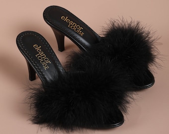 Feather Slippers Bridal Slippers Feather Heels Marabou Slippers Women s Boudoir Slippers Wedding Slippers Bride Slippers Bride Gift