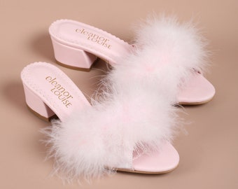 Feather Slippers, Bridal Slippers, Feather Heels, Marabou Slippers, Women's Boudoir Slippers, Wedding Slippers, Bride Slippers, Bride Gift