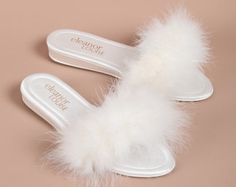 Feather Slippers, Marabou Slippers, Bridal Slippers, Women&#39;s Boudoir Slippers, Wedding Slippers, Bride Slippers, Fluffy Slippers