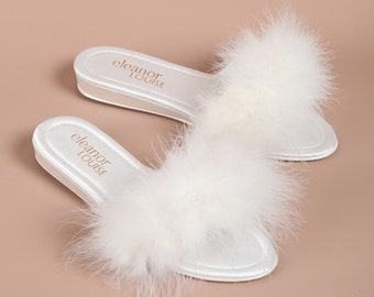 Feather Slippers, Marabou Slippers, Bridal Slippers, Women's Boudoir Slippers, Wedding Slippers, Bride Slippers, Fluffy Slippers