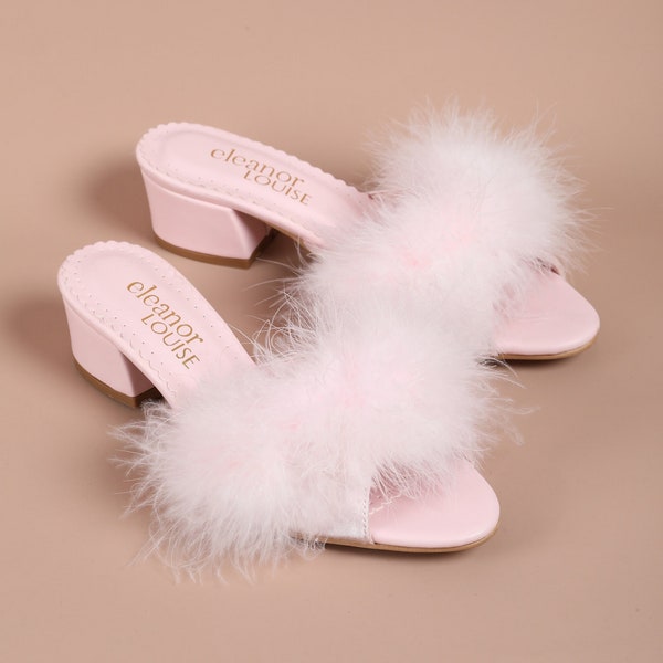 Feather Slippers, Bridal Slippers, Feather Heels, Marabou Slippers, Women's Boudoir Slippers, Wedding Slippers, Bride Slippers, Bride Gift