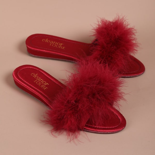 Feather Slippers, Marabou Slippers, Trendy Bride Slippers, Bridal Slippers, Boudoir Slippers, Feather Sandals, Wedding Gifts For Women