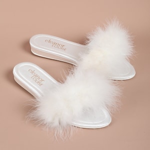 Feather Slippers, Marabou Slippers, Bridal Slippers, Women's Boudoir Slippers, Wedding Slippers, Bride Slippers, Fluffy Slippers