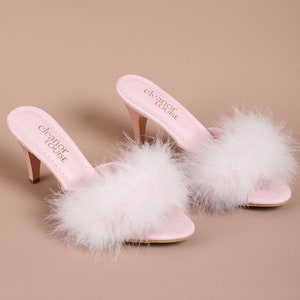 Feather Slippers, Bridal Slippers, Feather Heels, Marabou Slippers, Women's Boudoir Slippers, Wedding Slippers, Bride Slippers, Bride Gift