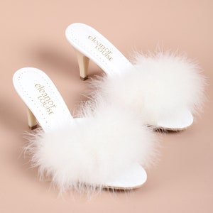 Feather Slippers, Bridal Slippers, Feather Heels, Marabou Slippers, Women's Boudoir Slippers, Wedding Slippers, Bride Slippers, Bride Gift